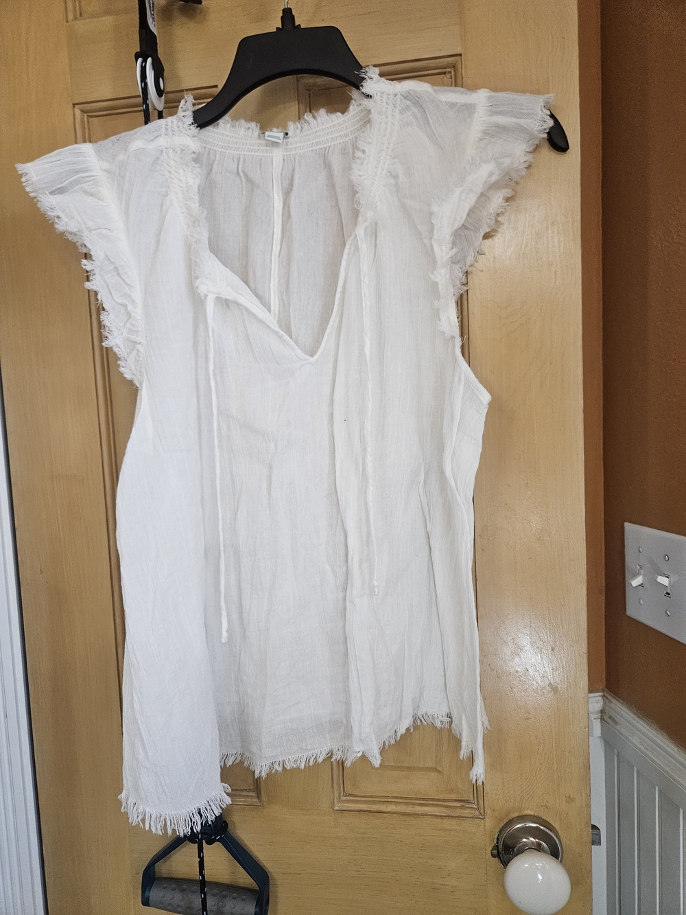 Aerie Women's Cream Frayed Sleeve Cotton Tunic Top